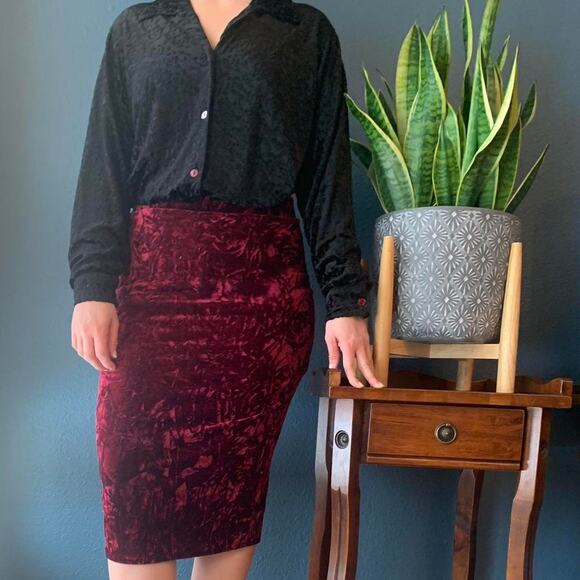 Black Burnout Velvet Button Down Blouse MediumChristie & Jill Goth Whimsygoth - Picture 2 of 4